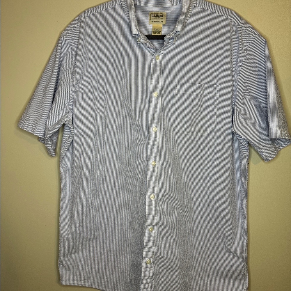 L.L. Bean Men's Light Blue Pinstripe Shirt